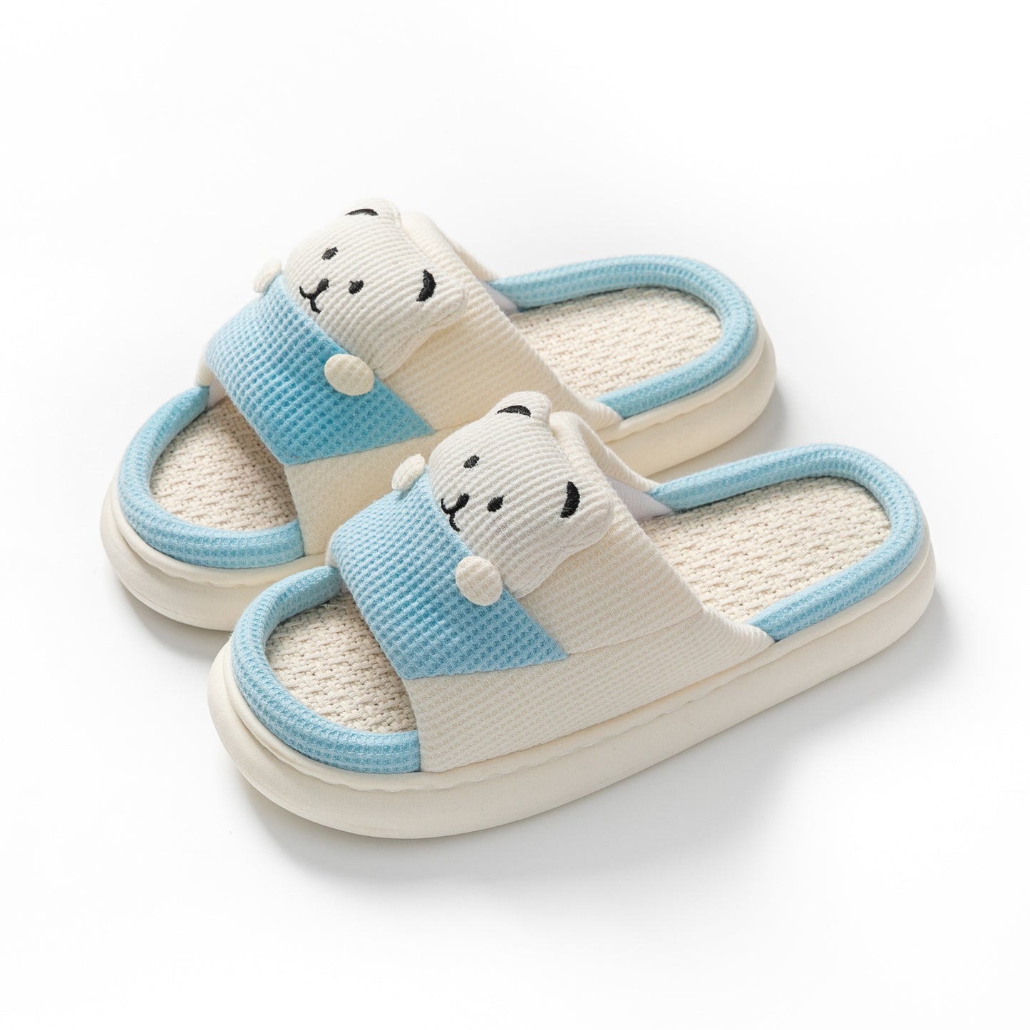 Cute Cartoon Bear Slippers Spring And Autumn Fashion Thick-soled Mute Linen Slipper Women's House Shoes