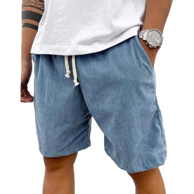 Men's Corduroy Shorts With Drawstring Fashion Casual Pockets Pants Summer