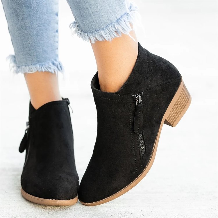 Chunky Heel Side Zip Mid-heel Ankle Boots