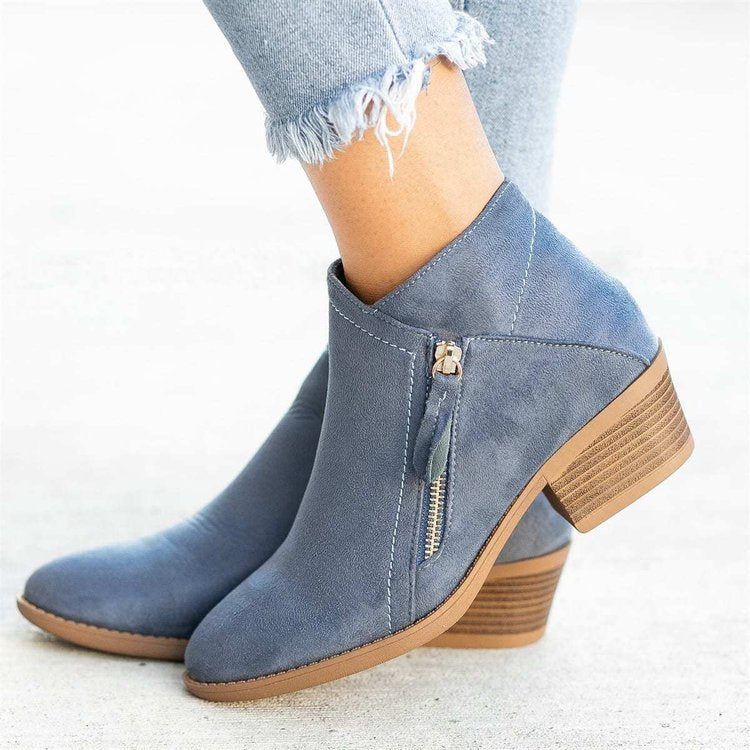 Chunky Heel Side Zip Mid-heel Ankle Boots