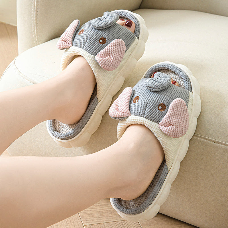 Couples Openings Open Toe Animal Linen Slippers