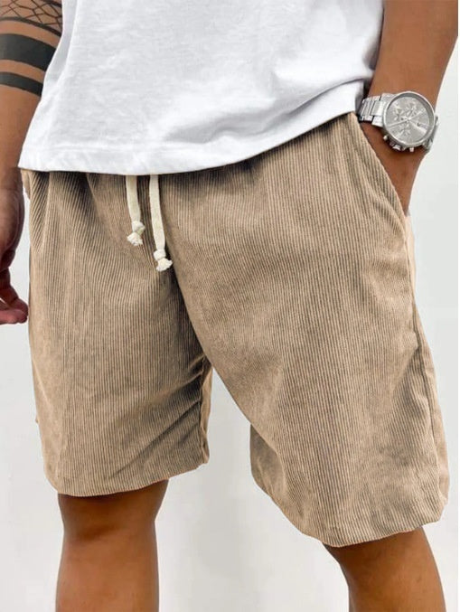 Men's Corduroy Shorts With Drawstring Fashion Casual Pockets Pants Summer