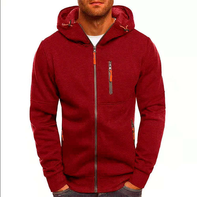 Men's Casual Zipper Hooded Sweater Solid Color Sports Fitness Jackets Cardigan