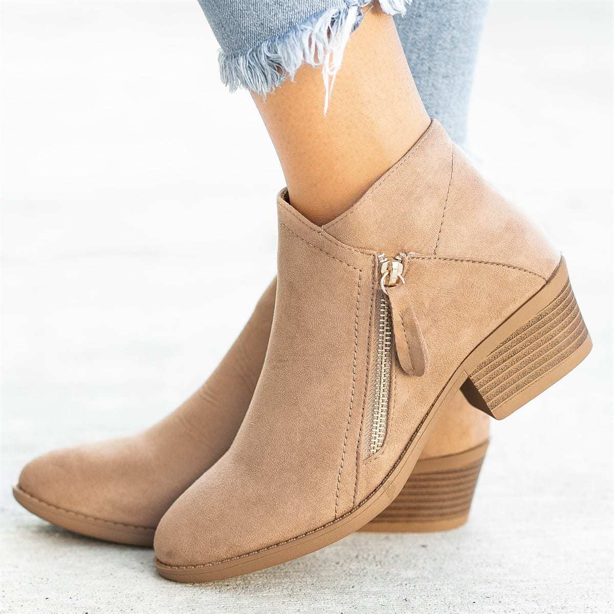 Chunky Heel Side Zip Mid-heel Ankle Boots